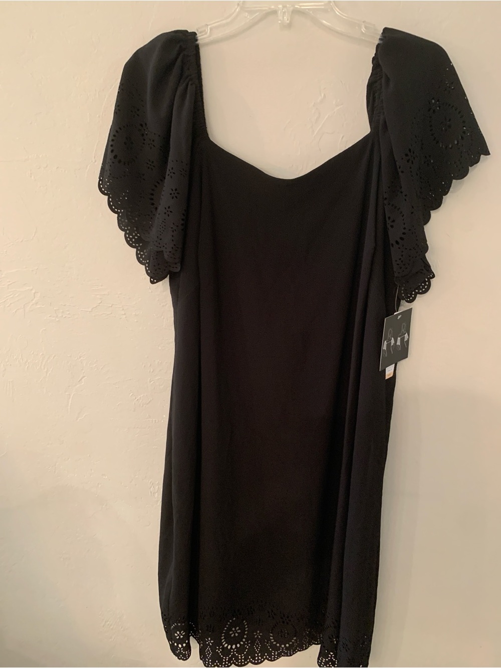 Signature Robbie Bee Black Sweetheart Neck Eyelet Flutter Sleeve Dress NWT 14W